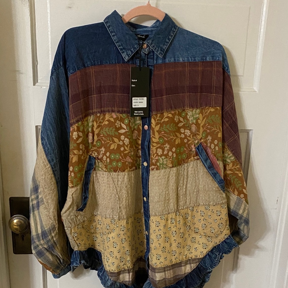 Young Threads Patchwork Denim Shirt Oversized Boh… - image 1